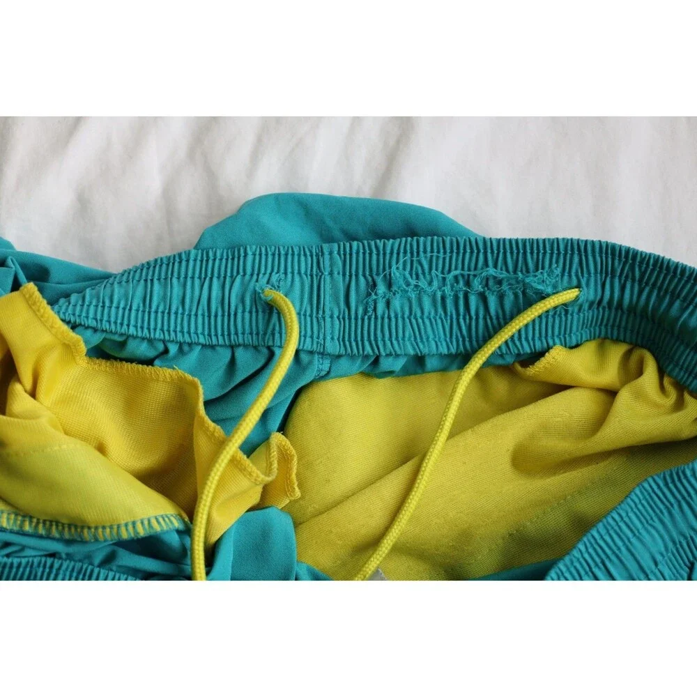 AND1 Basketball Shorts Mens Large Teal Yellow Black Vintage Style Baggy Athletic